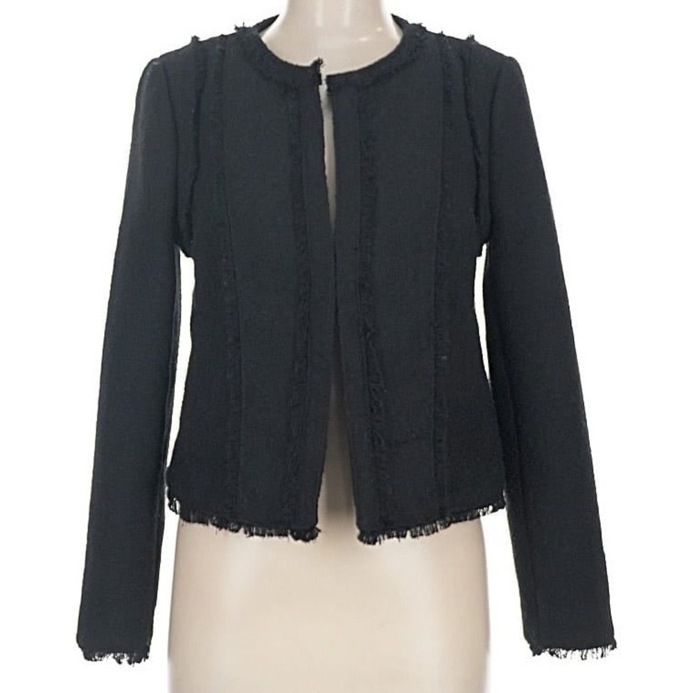 Banana Republic Black Tweed‎ Frayed Cropped Jacket Blazer 8 167271-00-1 kk